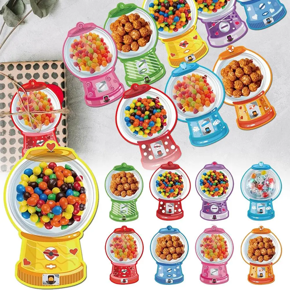 36 Pack Kids Day Cards Exchange Bubble Gum Machine Design with Round Holders, DIY Candy Cards for School Party Favors, Gifts