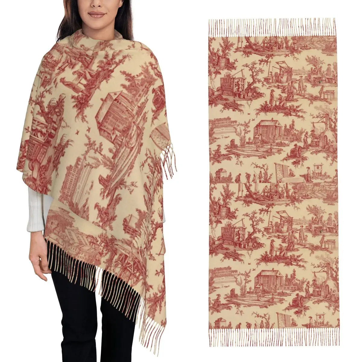 

Промышленный шарф Toile De Jouy, шарфы с кисточками, женские мягкие теплые шали и накидки, большая осенне-зимняя шаль