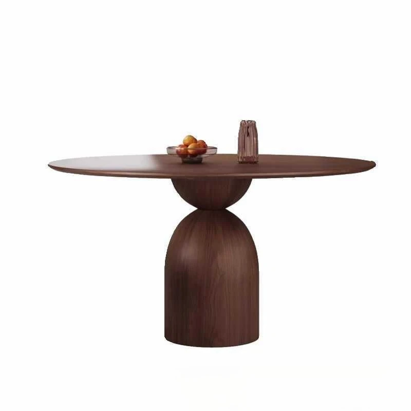 

Retro style walnut round table solid wood dining table and chair combination household small apartment