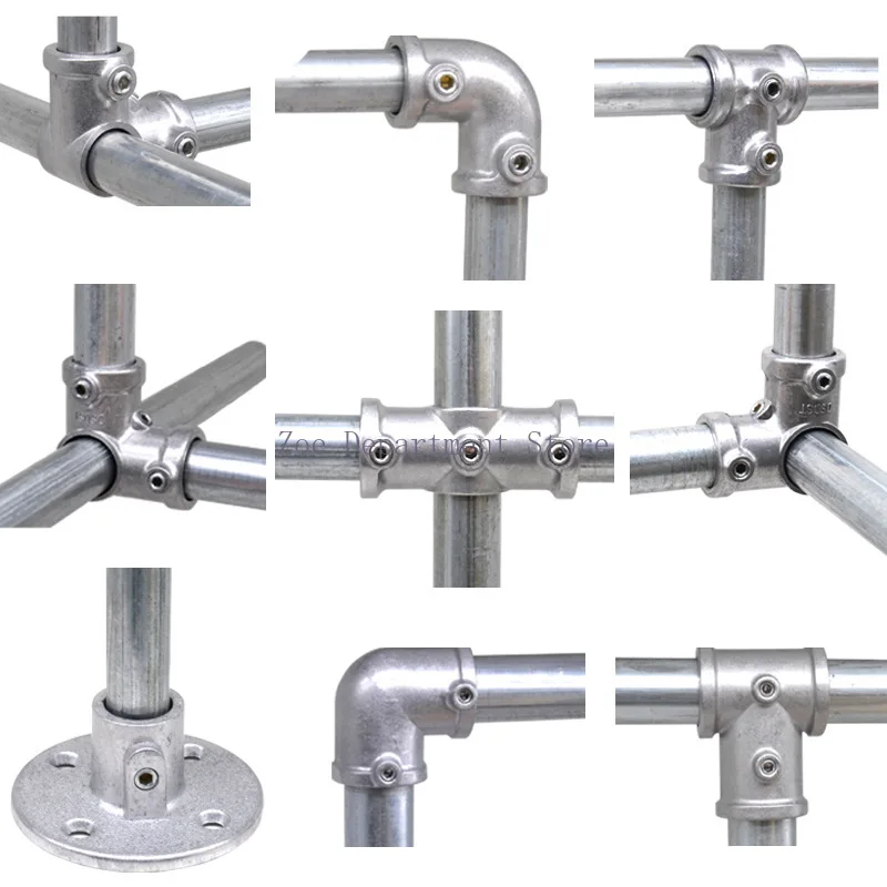 4pcs-32mm-round-aluminum-alloy-connector-simple-cloth-wardrobe-metal-joint-galvanized-pipe-iron-tube-elbow-tee-connector