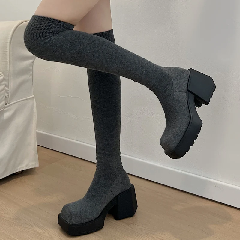 Over The Knee High Heels Women Sock Boots Sexy Platform Fashion Shoes Winter Designer 2024 New Trend Walking Goth Mujer Zapatos