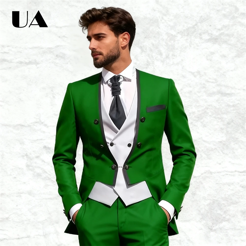 

Traditional Men's 3-Piece Suit Set with White Vest, Tailcoat Pants Set, Customized Colors Wedding Groom Suit Attire