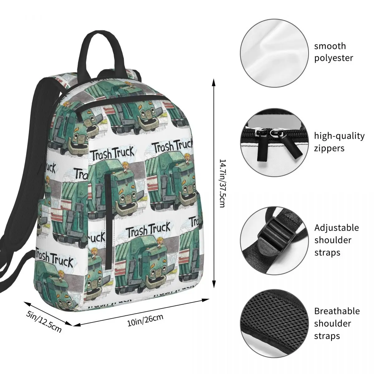 Trash Truck Cartoon Netflix Backpack Student Boys Girls BookBag Children School Bag Laptop Shoulder Bags for Men Women