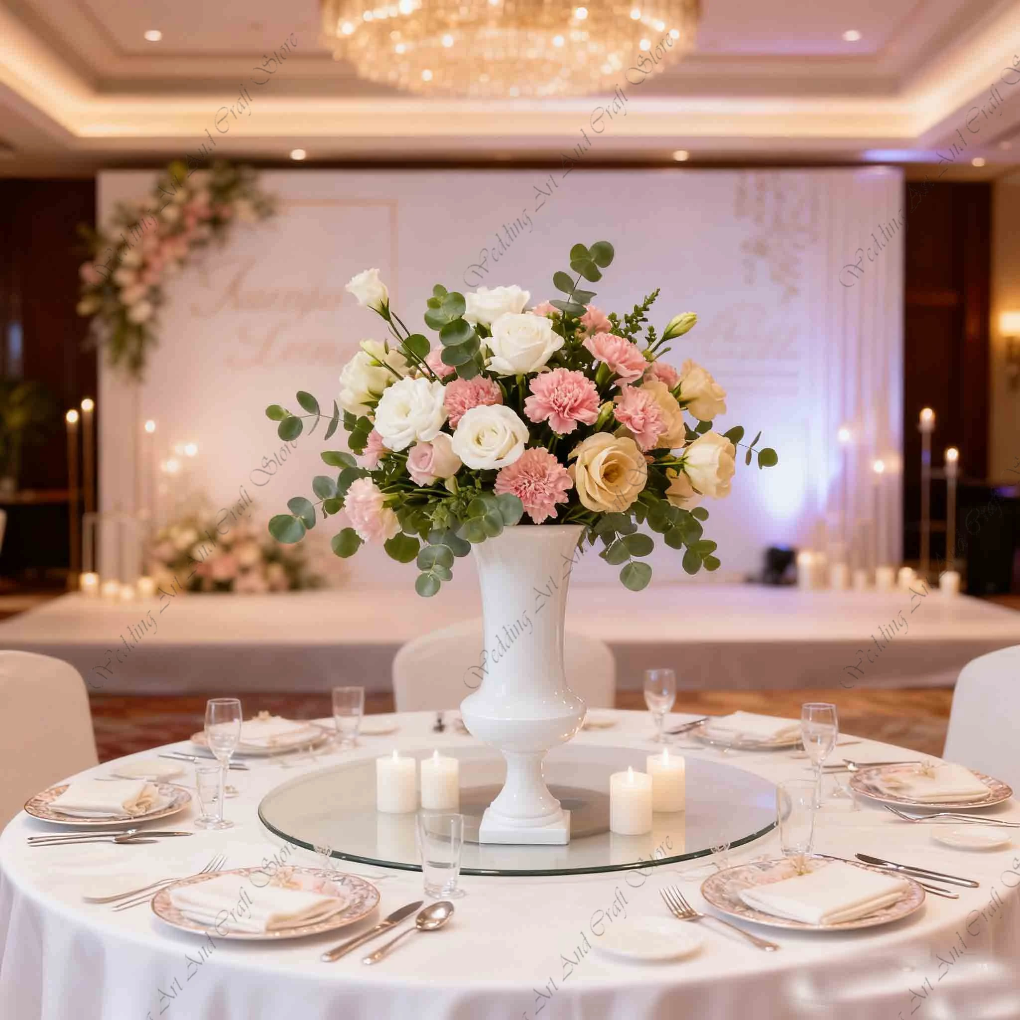 2pcs/3pcs  60-120cm Elegant Wedding Centerpiece White Fiber glass Column Floor-Standing Vase Tall Gold Trumpet Flower Pot ivy482