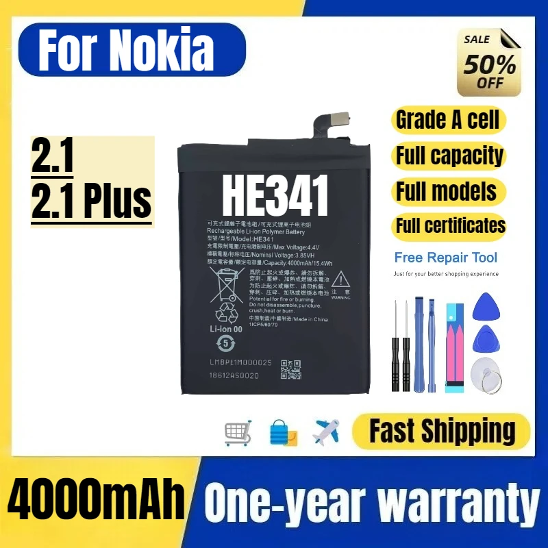 

HE341 for Nokia 2.1/NK 2.1 Plus Mobile Phone Battery High Quality High Capacity Replacement Bateria Grade A Cell with Tools