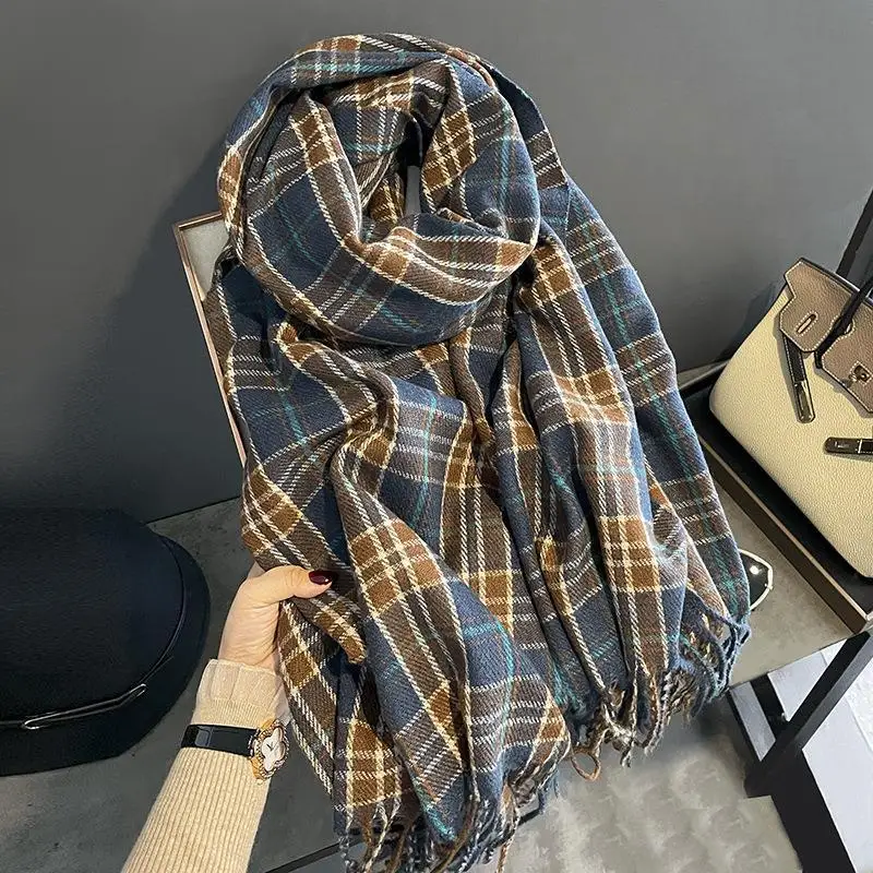 

2023 Women Solid Cashmere Scarf Pashmina Shawls and Wraps Winter Warm Scarves Bufanda Echarpe Hijab Double-sided Long