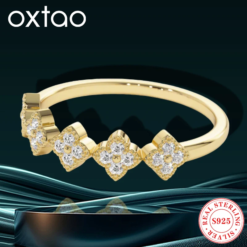 

OXTAO Clover Cluster Ring 925 Sterling Silver 1.5mm D Color Moissanite Diamond Engagement Weding Jewelry Gift Rigns for Women