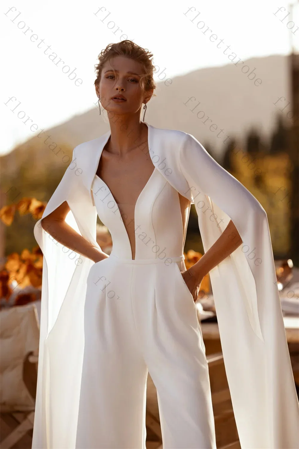 Customized Fashion Two Pieces Wedding Dresses White Pants Suit Bridal Dress 2026 Modern Jumpsuit Bride Gowns Custom Women Gown