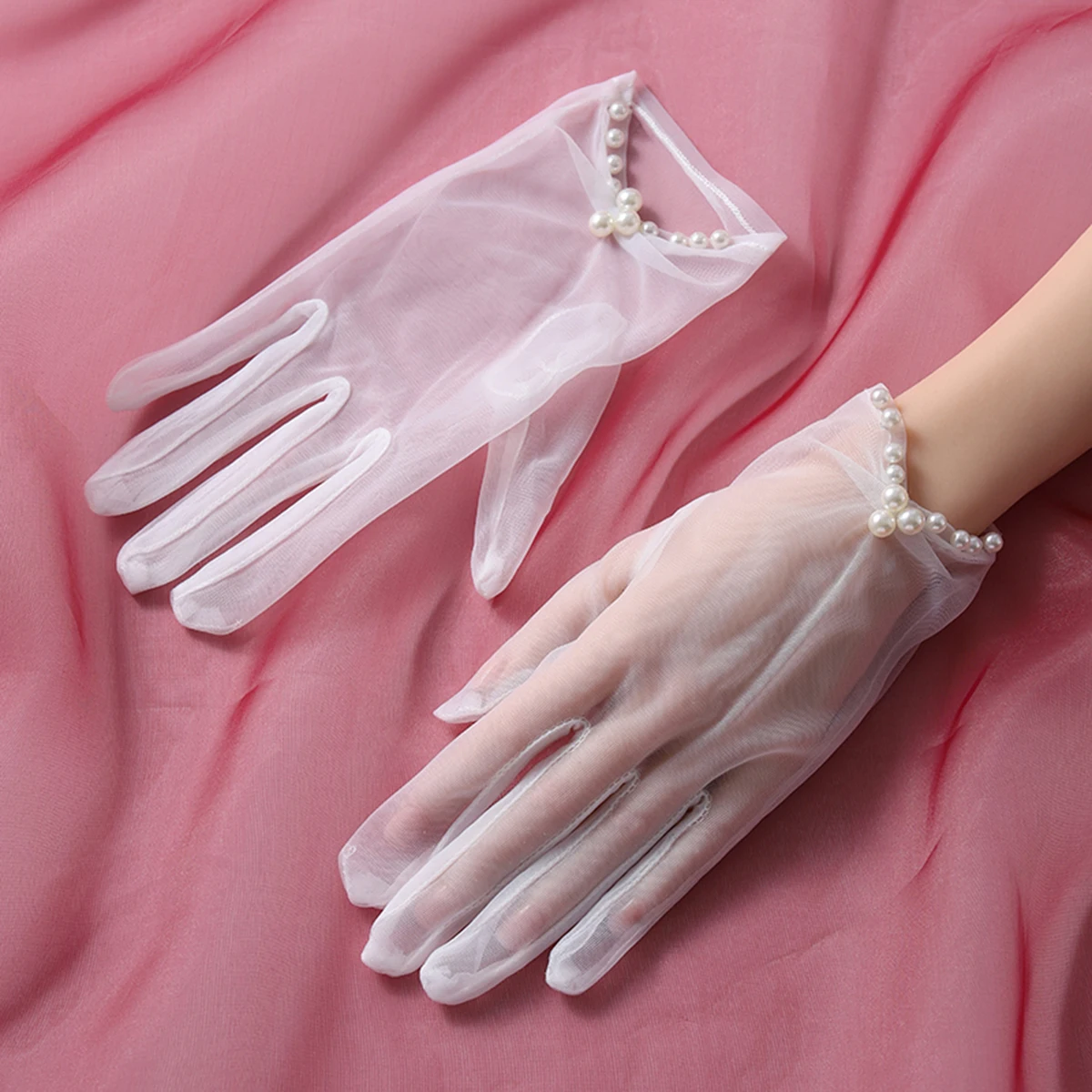 Paire de gants blancs transparents à porter au poignet, accessoires de mariage ou de danse pour femmes