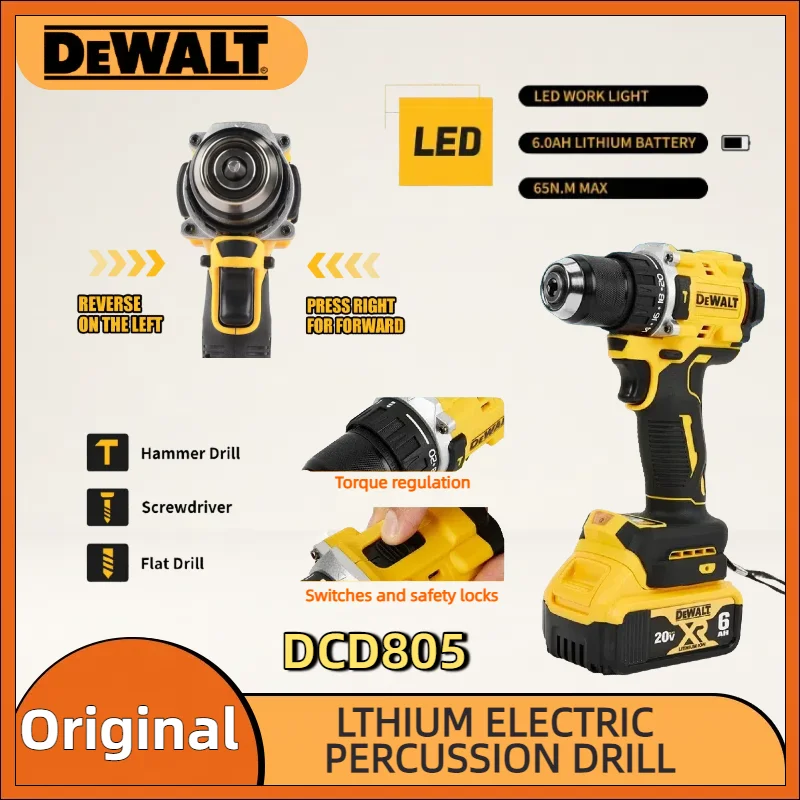 디월트 DCD800/DCD805 리튬 배터리 브러시리스 임팩트 드릴 무선 전동 드라이버 핸드 드릴 디월트 20V 배터리용