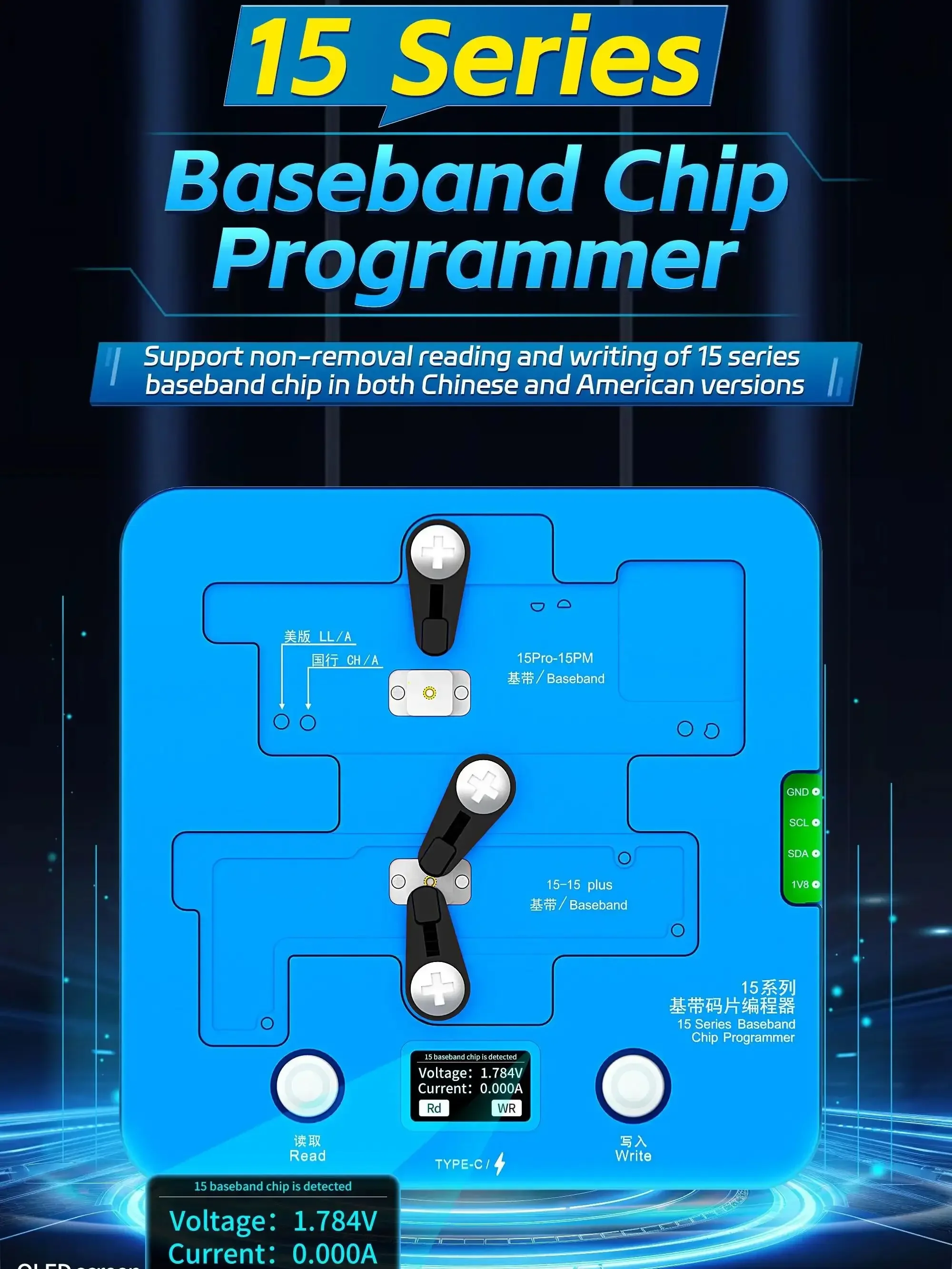 

JCID Integrated Chip Logic Baseband EEPROM Non-removal Programmer Intel Qualcomm IC for For IPhone X-15 Pro Max Repair Tool Set