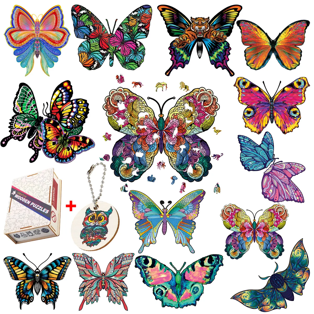 

Unique Colorful Butterfly Animal Jigsaw Puzzles Adults DIY Wooden Crafts Parent-Child Educational Interactive Games Kids Toys