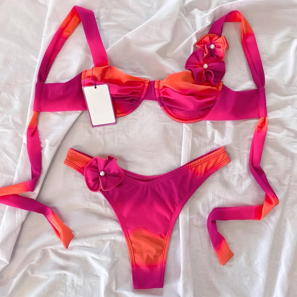 Neues Bikini-Set für Damen, dreidimensionale Blume, sexy Bikini, Stahl, geteilter Damen-Badeanzug