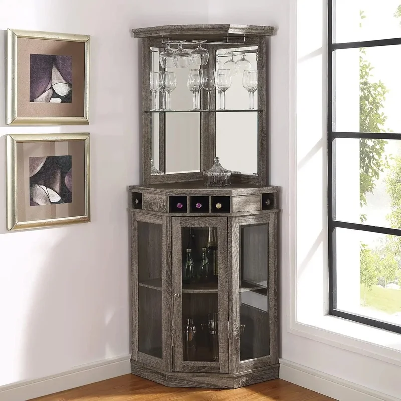

5-Bottle Corner Wine Rack Bar Cabinet for Lounge or Dining Room Storage Solution