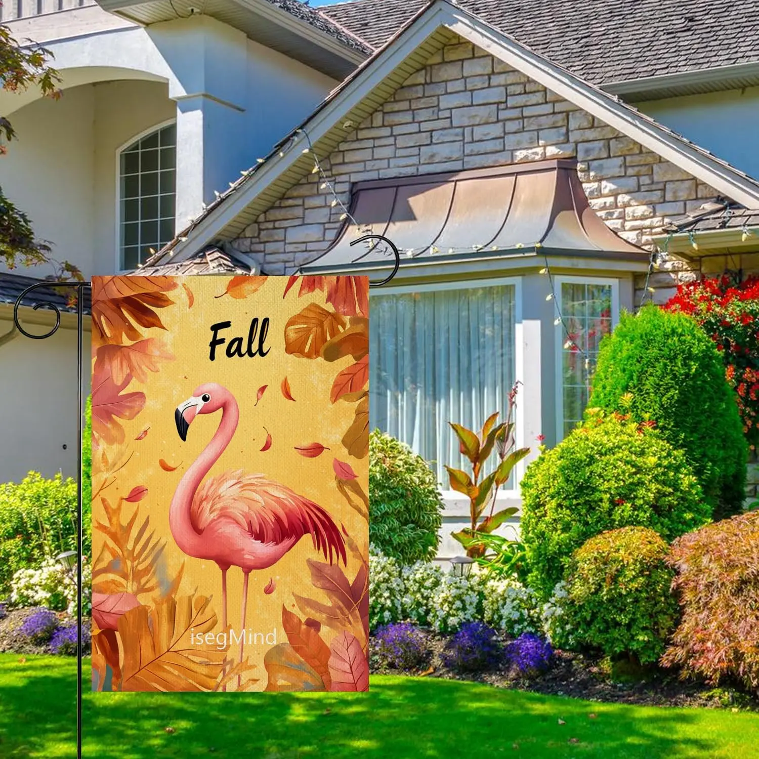 Welcome Fall Flamingo Garden Flags for Outside, Harvest Autumn Maple Leaves Small Seasonal Decor for Thanksgiving Yard,12x18 MME
