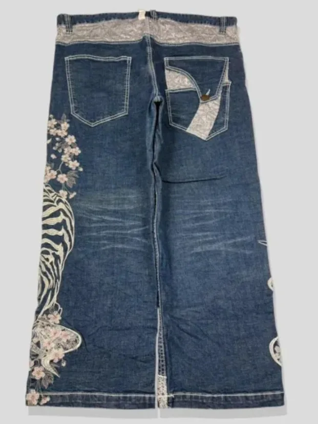 

Свободные джинсы с цветочным принтом в стиле ретро, узкие прямые брюки в американском стиле High Street, новые длинные брюки, повседневные джинсы с высокой талией, отбеливающие джинсы