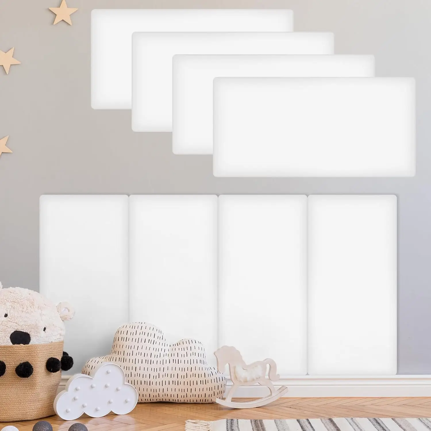

8 Pack Wall Padding for Playroom Peel and Stick Headboard 15.75" x 7.87" x 1.18" Self Adhesive Upholstered Panels for Protection