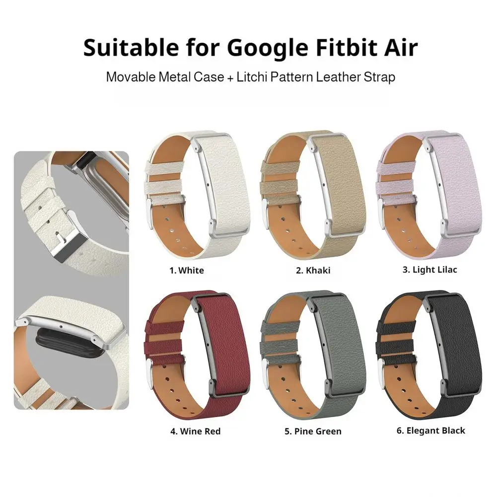 Leather Watch Strap For Google Fitbit Air Premium Litchi-Pattern Cowhide Replacement Wristband Sport Watch Band Accessory