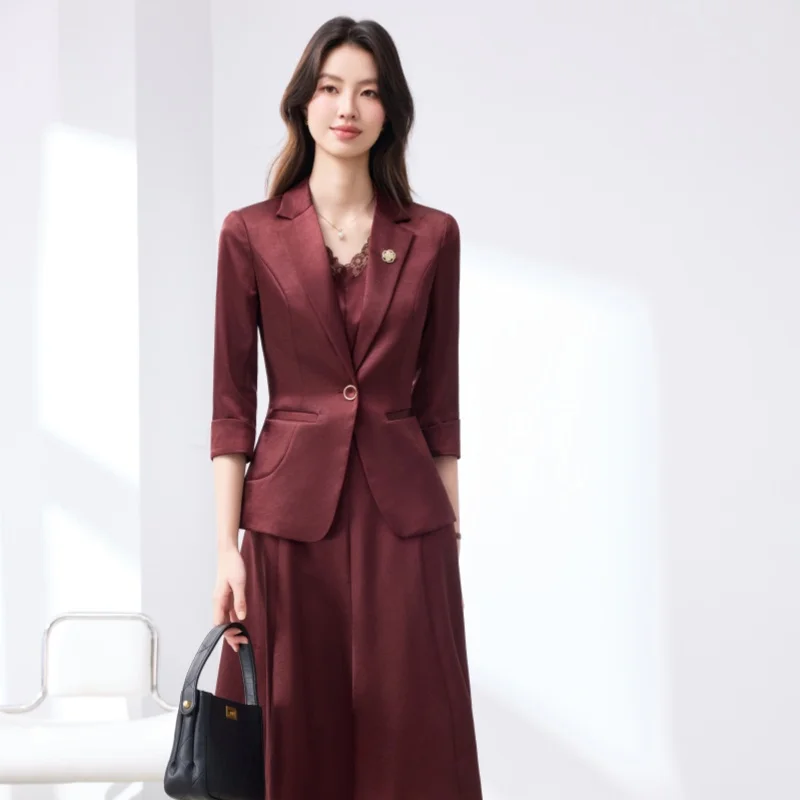 Alyssa Fashionable High-Quality Midi Sleeve Suit Jacket for Women Elegant Profession Style Spring Summer New Arrival 2026