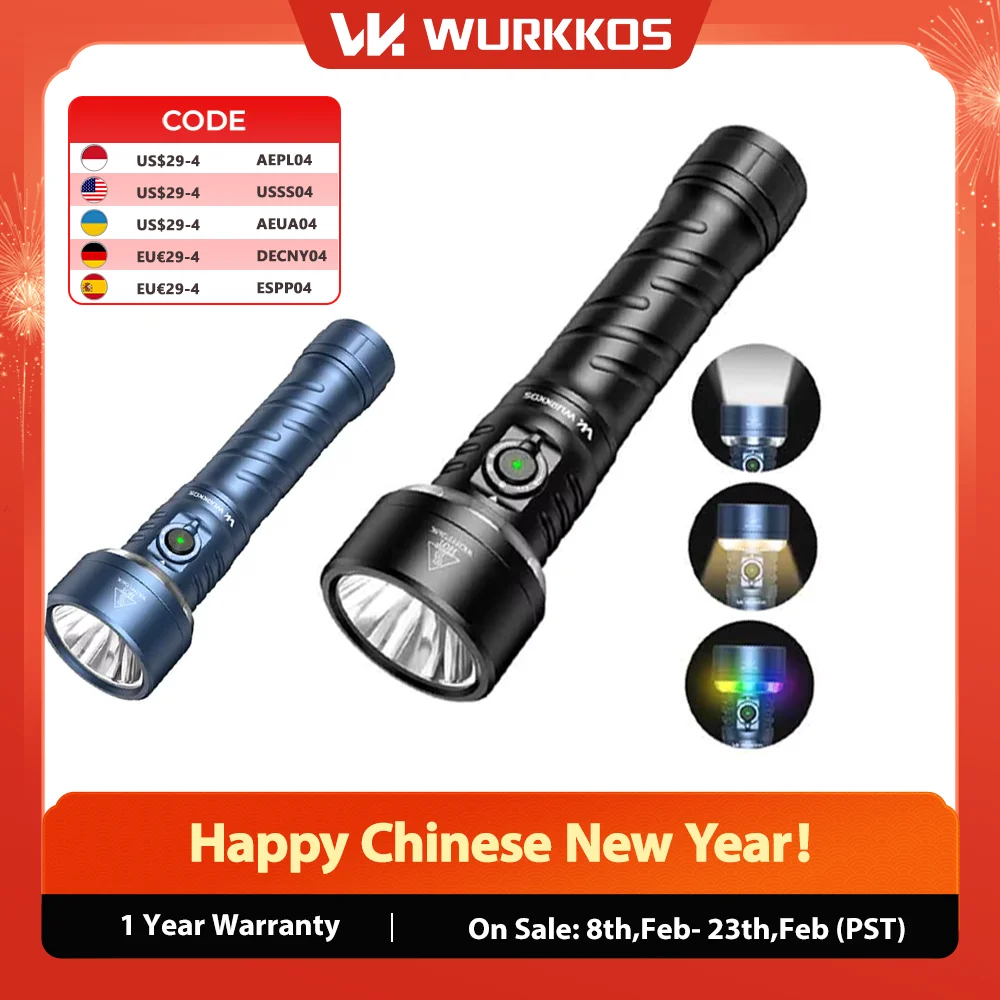 Wurkkos TS27 High-Performance Flashlight 3200LM Multi-Function Rechargeable Ideal for Outdoor Camping Built-in 15000mAh Battery