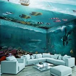 Custom 3D Photo Mural Underwater World Theme Home Decor Sea Shark Fish Ancient Castle Wallpaper for Kids Bedroom Background Wall