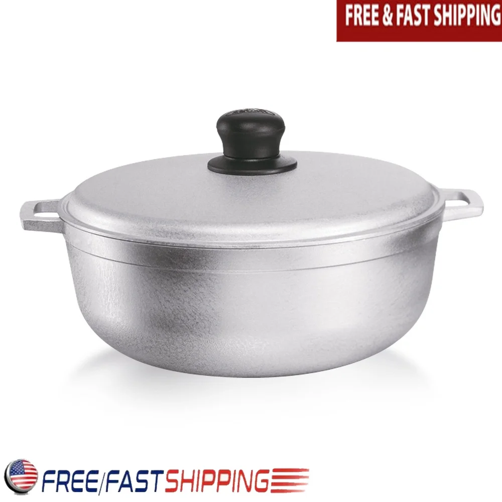 

3.7qt Cast Aluminum Caldero Kitchen Essential Durable Cookware Soups Stews Rice Beans Versatile Ovensafe with Lid Handles