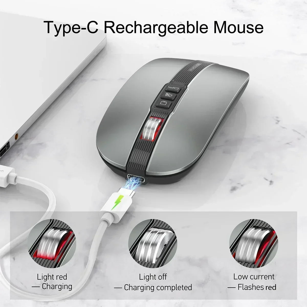 ZLRLMHY game console dual-mode Bluetooth 2.4G wireless mouse 1600DPI Type-C rechargeable ergonomic, laptop gaming silent mouse