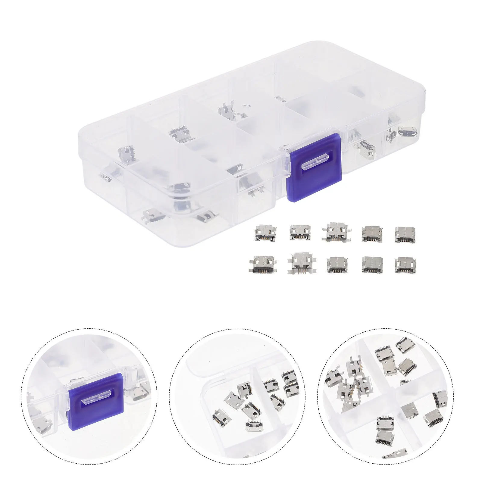 

100Pcs Micro USB Female Socket Connector Copper 5-Pin Replacement Port for Charging Data Transfer Electronic Repair Parts
