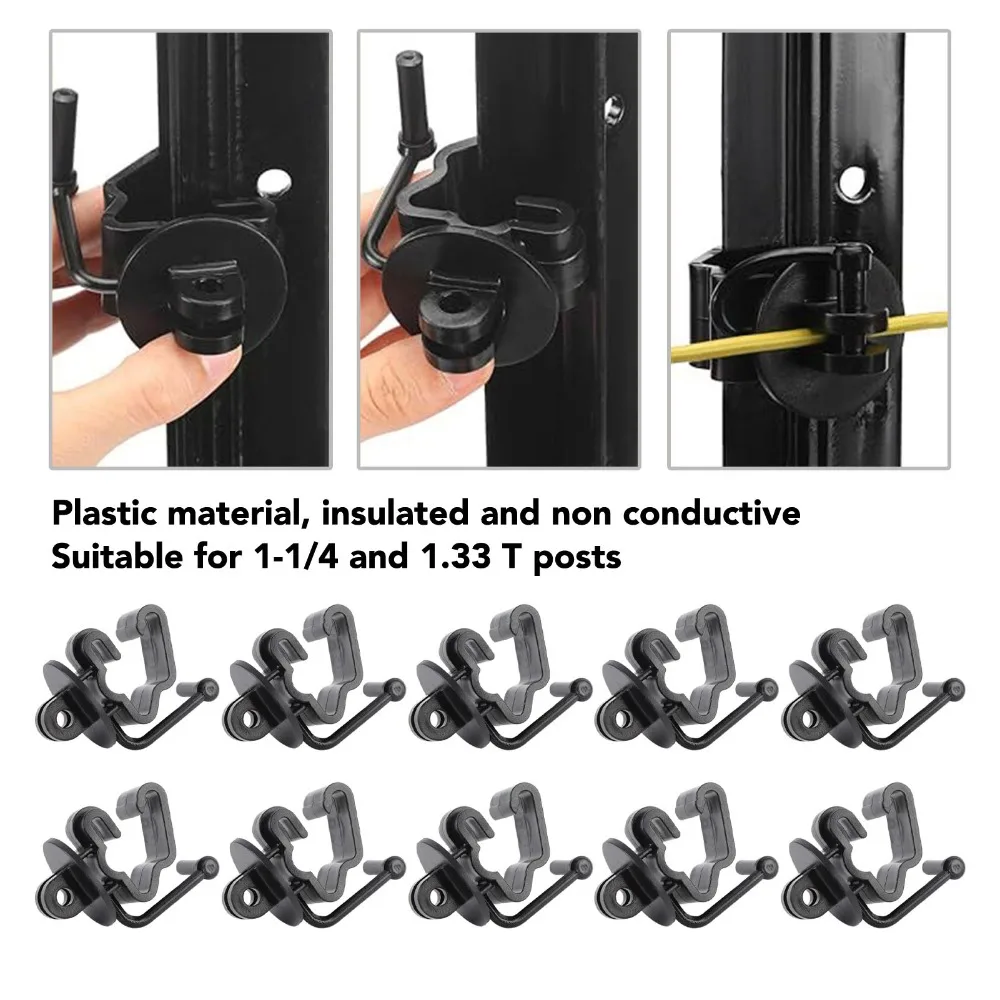 25pcs Plastic T Post Insulators Black 1-1/4 Inch Compatible Electric Fence Insulator 1.33 T Post Compatible Wire Holding Clips view 3