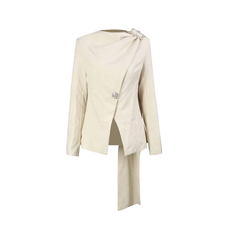 

SuperAen European and American Style 2025 Autumn New Long Sleeve Splicing Irregular Shawl Blazer