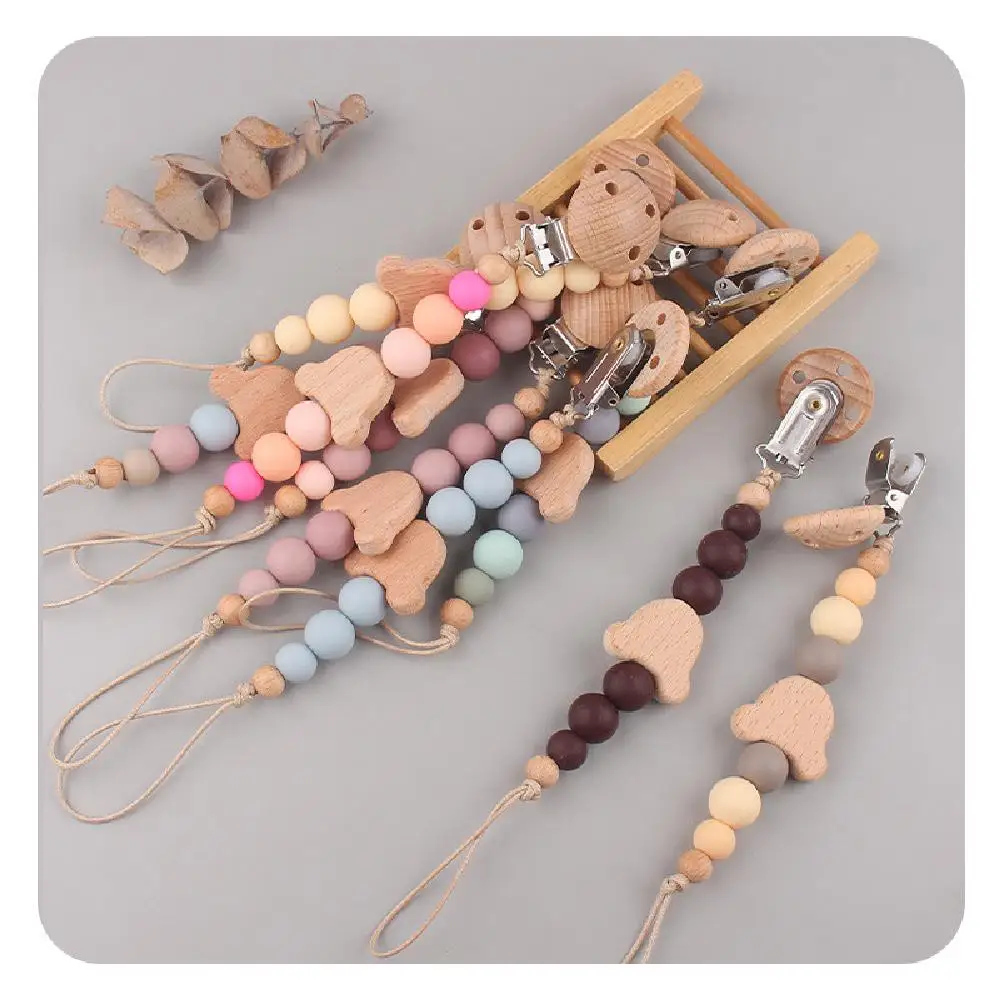 

Деревянные цепочки для детской соски, зажимы для соски с защитой от падения, силиконовые бусины, держатель для детской соски, цепочки для пустышки, зажимы, подарки для новорожденных