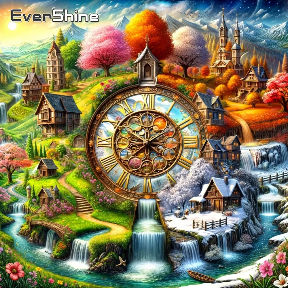 Resin Art Clock - Алмазная мозаика Evershine House: Пейзаж четырех