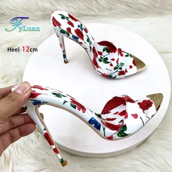 Summer Fashion Print High Heel Slippers For Women Stiletto 12CM Fashion Pointy Sexy Ladies Shoes Non-Slip Outdoors Sandals 33-46