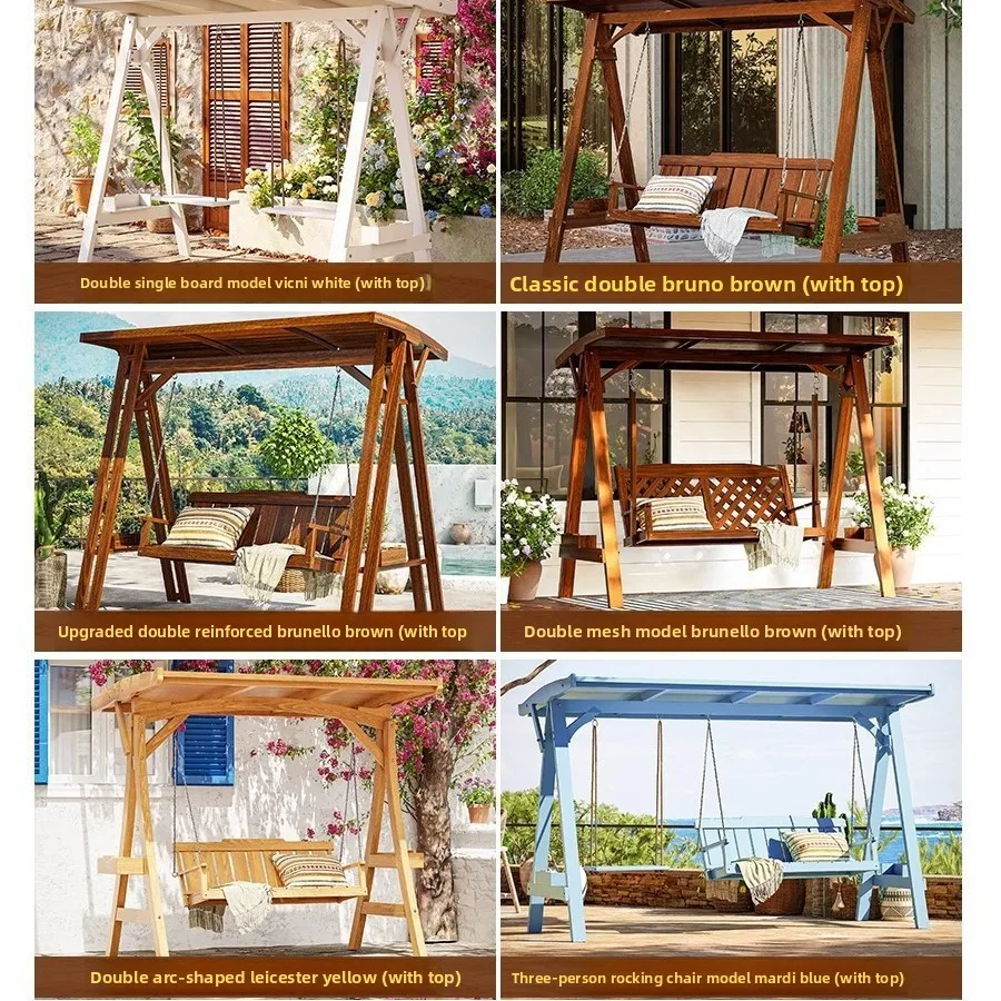Outdoor Swing Antiseptic Wood Swing Outdoor Courtyard Outdoor Hanging Chair Rural Villa Yard Double Rocking Chair Small Courtyar