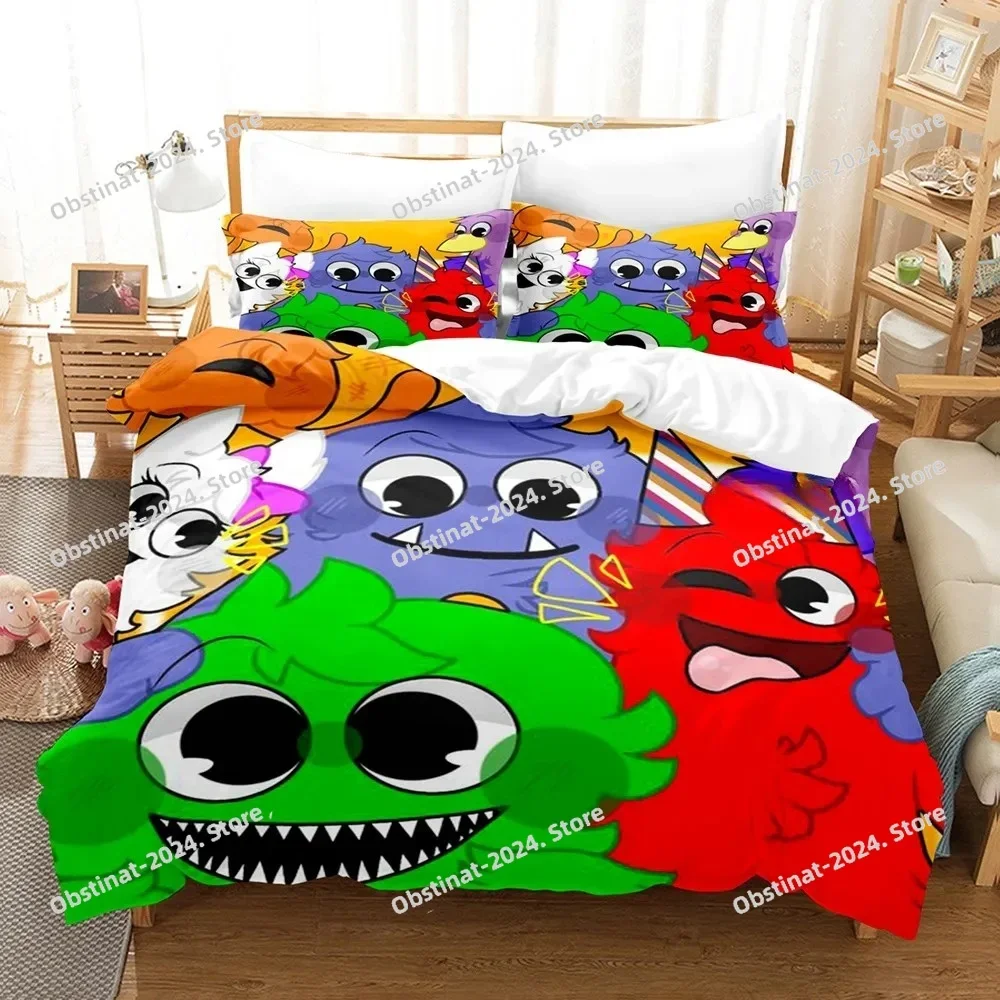 طقم سرير Garten Of Banban طقم سرير مطبوع مع كيس وسادة غطاء لحاف سرير ناعم فردي مزدوج كوين سوبر كينج مقاس أطفال بنات #2