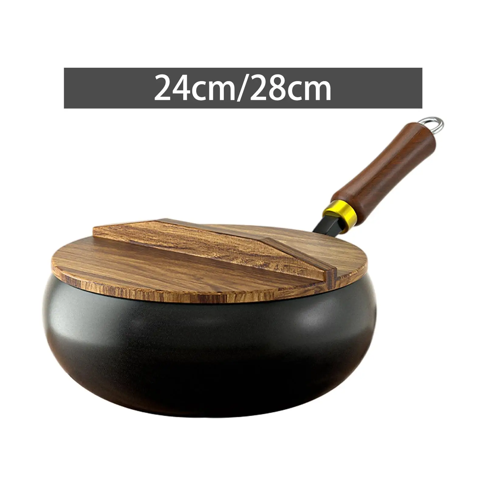 

Cast Iron Wok Induction Cooker Wooden Lid Skillet for Home Restaurant Hotel