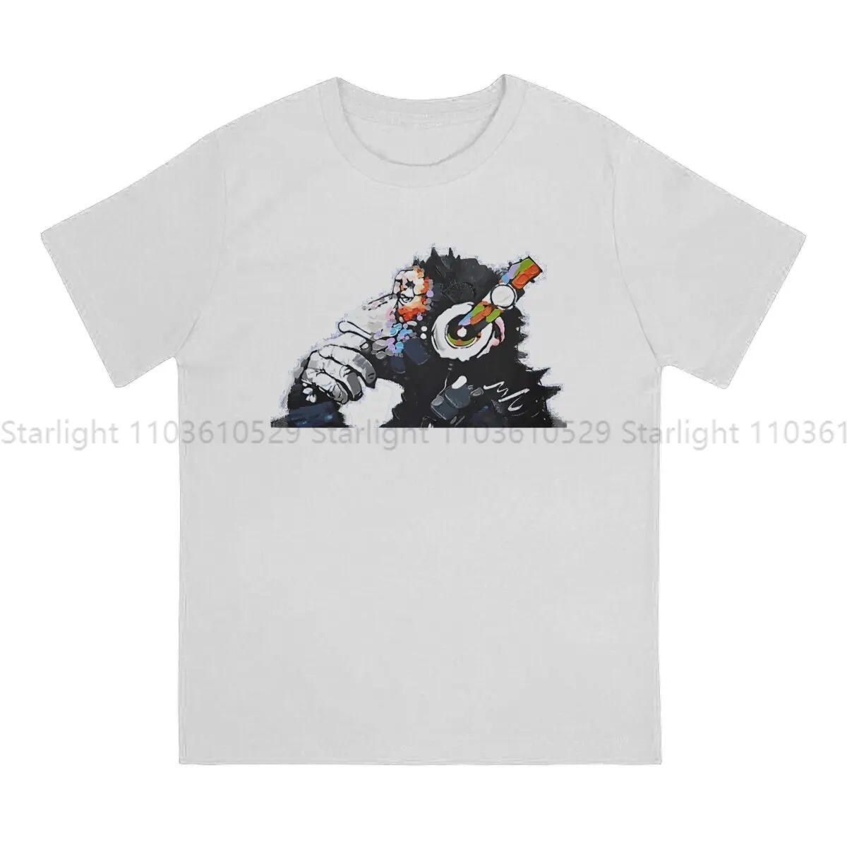 Funky Monkey DJ Headphones TShirt For Men Banksy Art Clothing Novelty T Shirt Soft image 2