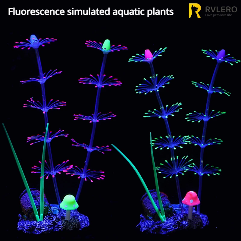 Simulation Aquatic Plants Fluorescent Silicone Water Grass Fish Tank Landscape Aquarium Decoration Coral Landscaping Home Decor