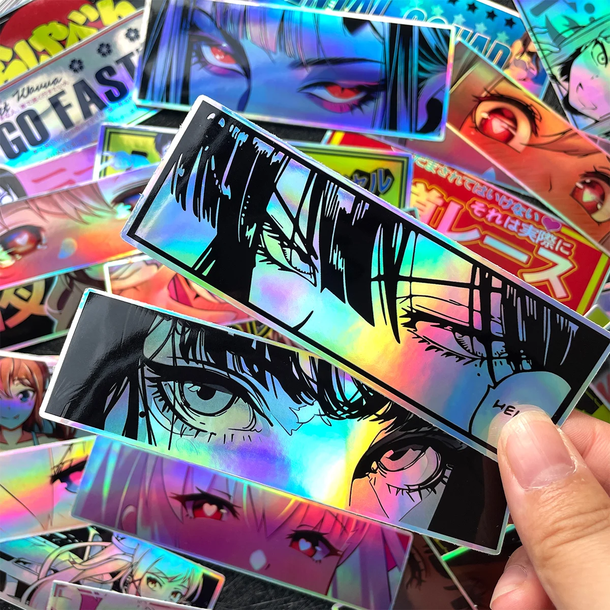 32PCS Random Laser Anime Beauty Eye Stickers Motorcycle Car Bike Helmet Tank Racing JDM Logo Accessories Decals DIY Sticker Pack