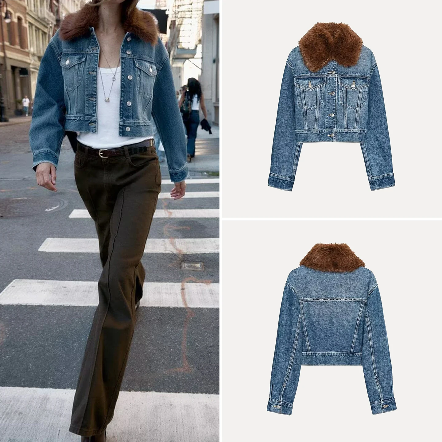 

Faionable ort Denim Jaet Women's Sle Spring Autumn New Arrival Button Closure Coat Stand Fit Long Sve Ladies Ou...