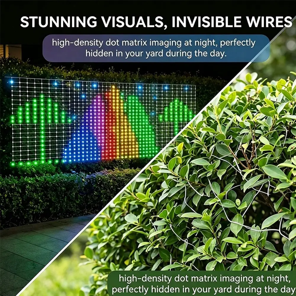 RGBIC LED Outdoor Net Lights App Control Music Sync Matrix Grid Lights Flexible Matrix DIY Pattern Christmas Curtain Light