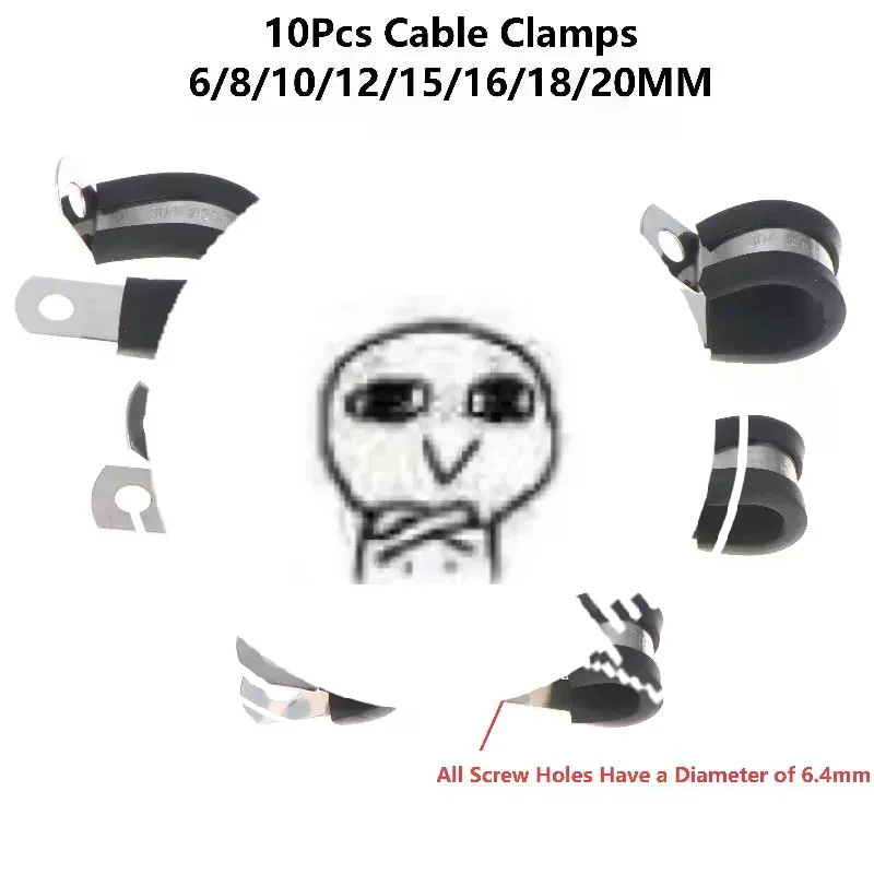 Stainless Steel Cable Clamp 10Pcs Insulated 6-20mm Wire Hose Mounting Clip for Restaurant Kitchen Pipe Wiring Fixing