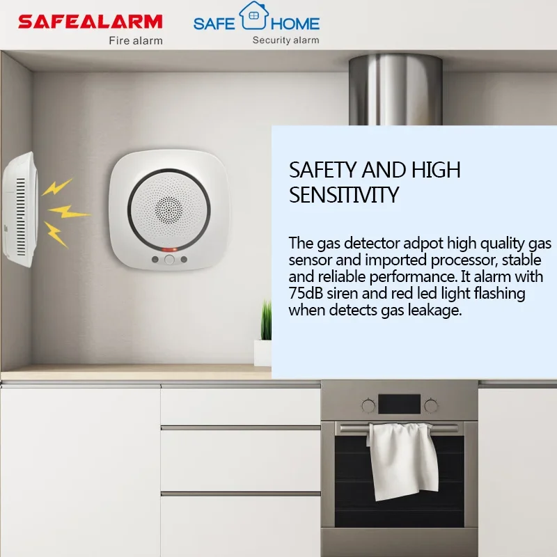 Tuya Smart Life Gas Detector, Cozinha Sem Fio, GLP, Sensor de Vazamento de Gás Natural, Controle Smartlife APP, Trabalhe com Alexa, Assistente do Google