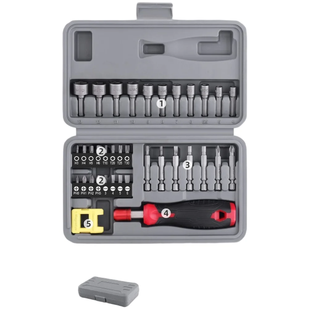 Gray 36Pcs Socket Screwdriver Set 1/4 Inch Quick Handle Hex Driver With Holder And Bits For Mechanical Maintenance Tool