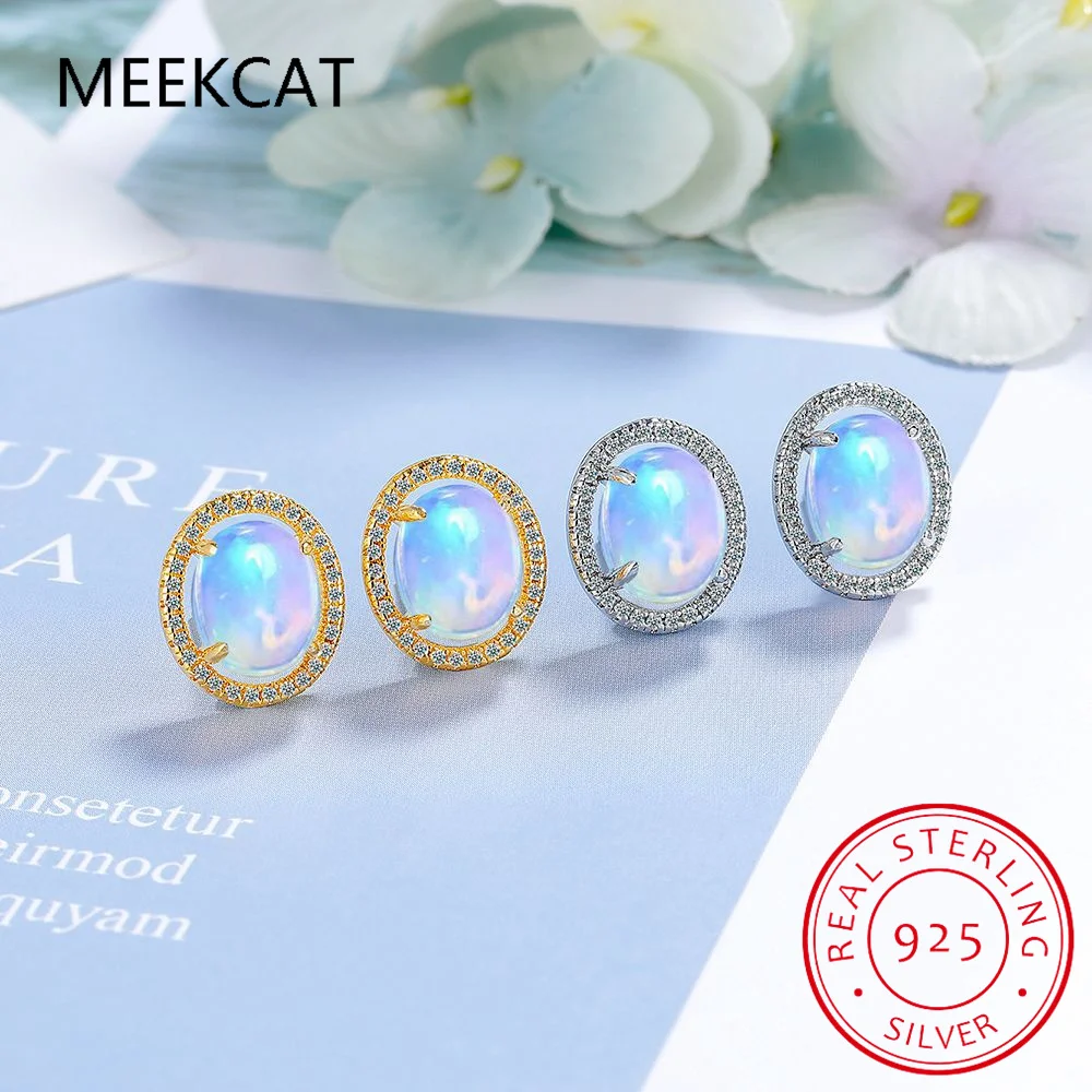 Oval Natural Opal Stone Stud Earrings For Women 925 Sterling Silver Vintage Femme Gemstone Fine Jewelry Brincos de Prata