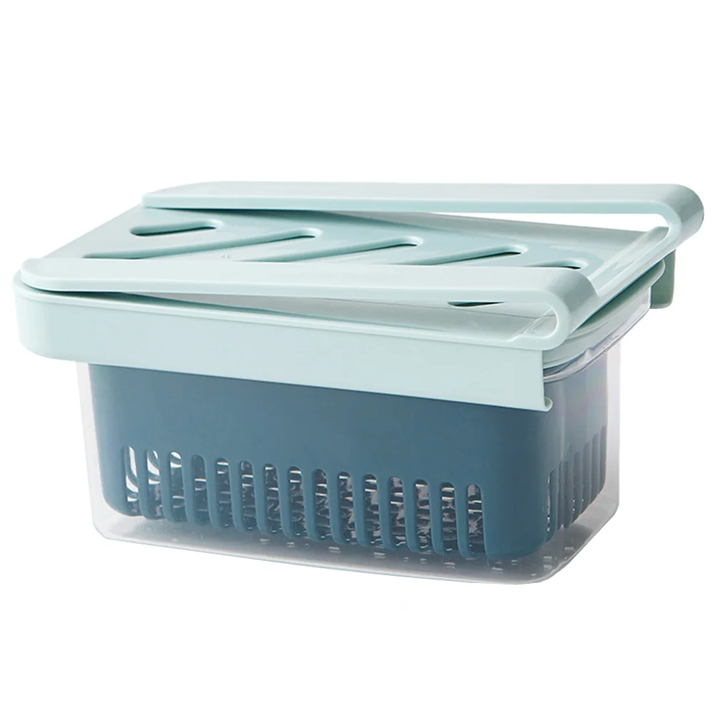 

Fridge Storage Box Blue Containers Drain Crisper Fruit Keeper Sliding Box Environmental Tasteless Food ganizer Storage Container