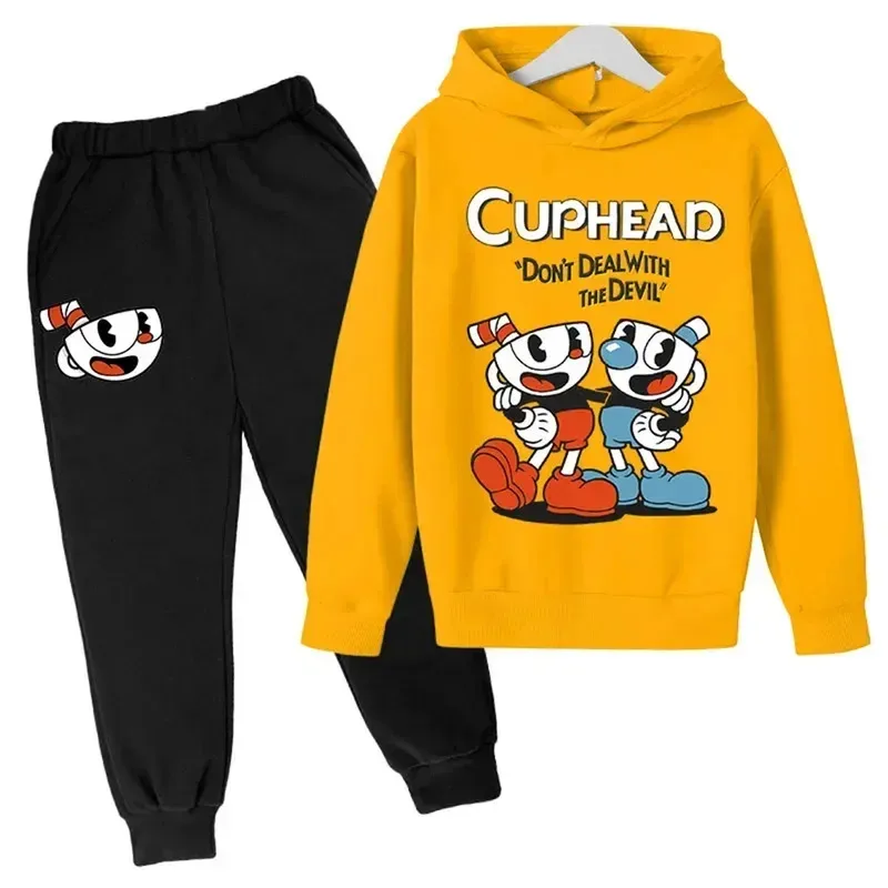 أطفال ملابس لعبة Cuphead Mugman قلنسوة من القطن السراويل 2 قطعة ربيع الخريف مجموعة ملابس الأطفال الفتيان الفتيات بلوزات Suisa
