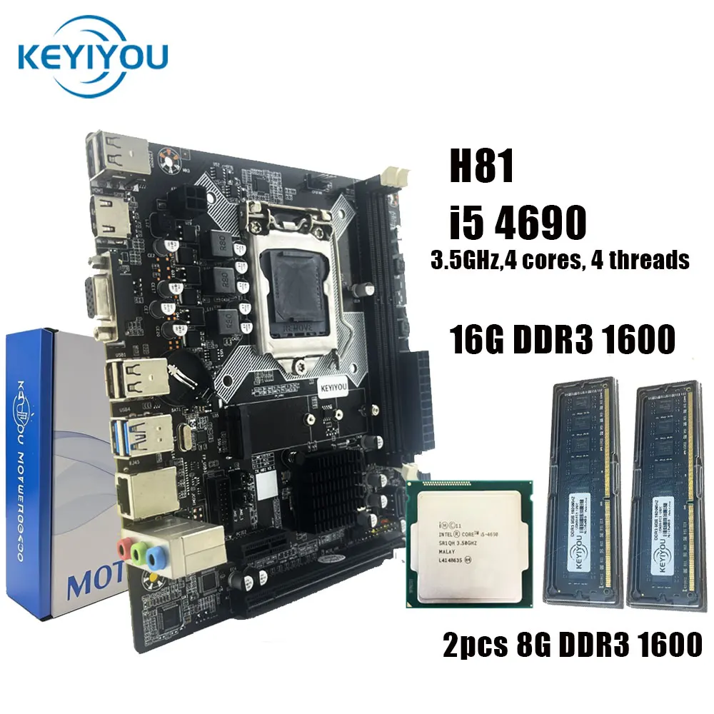 

KEYIYOU H81 Motherboard Combo: i5 4690 CPU + 16GB DDR3 (2x8GB) RAM - Stable Performance Desktop Kit