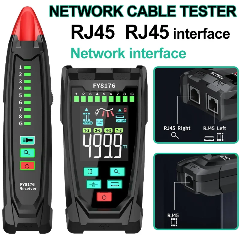 FY8176 Network Cable Tester Ethernet Cable Tester Breakpoint Finder Adjustable Fault Distance Location&2m-400m Cable Length Test