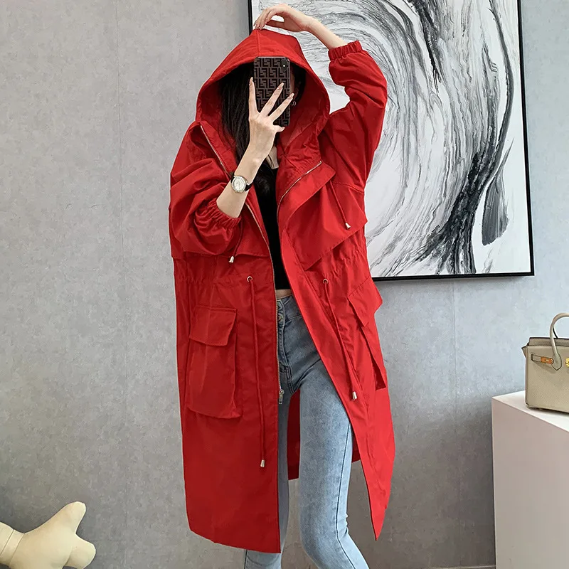 Trench da donna Giacche di media lunghezza Cappotto con cerniera con cappuccio Spessore caldo Y2k Giacca streetwear Capispalla da lavoro Autunno Inverno